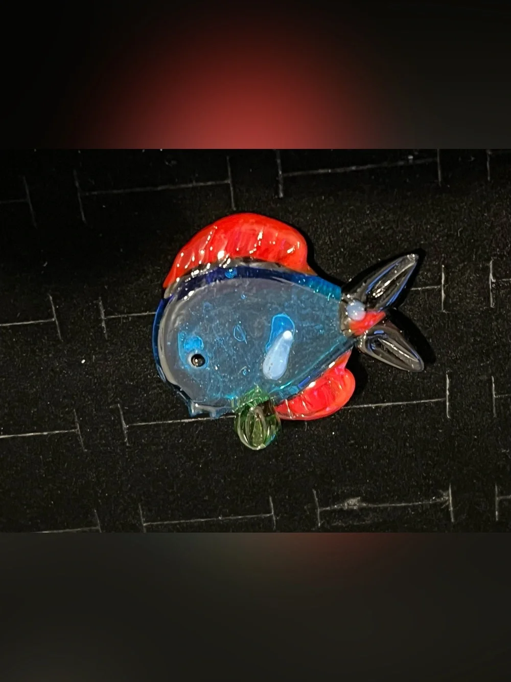 Blue & Red Glass Fish Ornament - Decorative Aquarium Accent